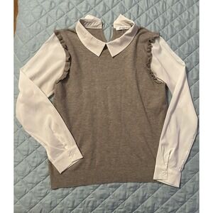 Siani Women Pullover Sweater Size L Frill Trim Clueless Preppy Layered Academia